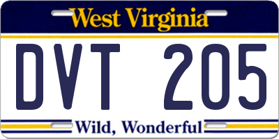 WV license plate DVT205