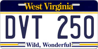 WV license plate DVT250