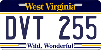 WV license plate DVT255