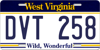 WV license plate DVT258