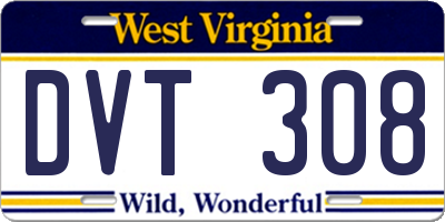 WV license plate DVT308
