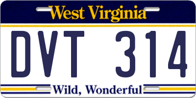WV license plate DVT314