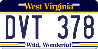 WV license plate DVT378