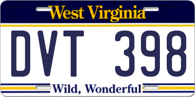WV license plate DVT398