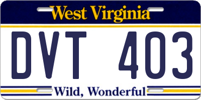 WV license plate DVT403