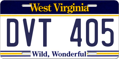 WV license plate DVT405