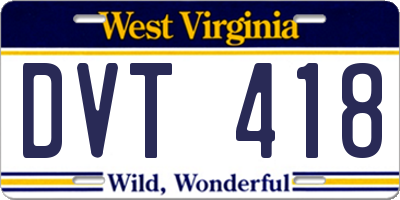 WV license plate DVT418