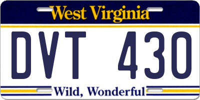 WV license plate DVT430