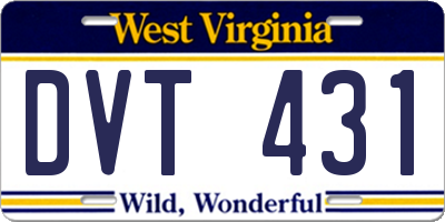 WV license plate DVT431