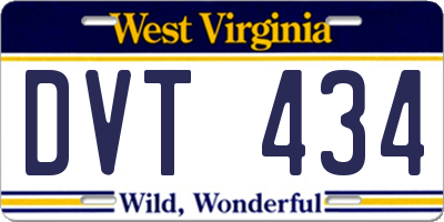 WV license plate DVT434