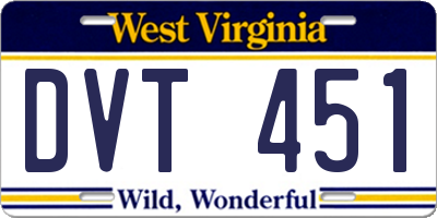 WV license plate DVT451