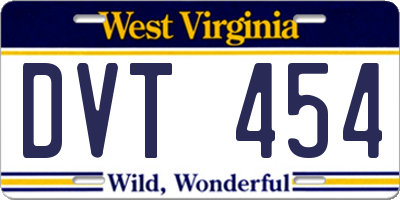 WV license plate DVT454
