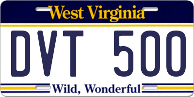WV license plate DVT500