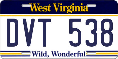 WV license plate DVT538