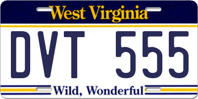 WV license plate DVT555