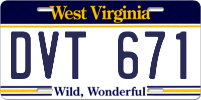WV license plate DVT671