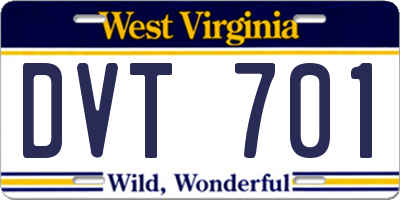 WV license plate DVT701
