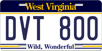 WV license plate DVT800