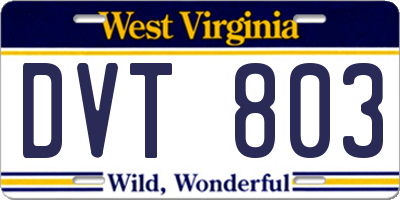 WV license plate DVT803