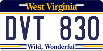 WV license plate DVT830