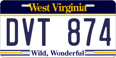 WV license plate DVT874