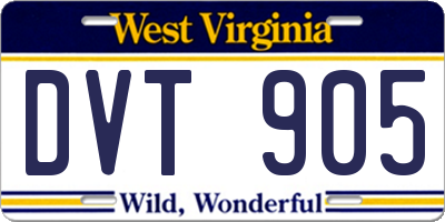 WV license plate DVT905