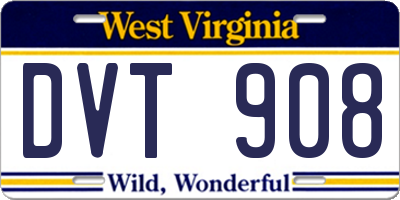 WV license plate DVT908