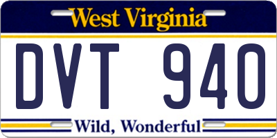 WV license plate DVT940