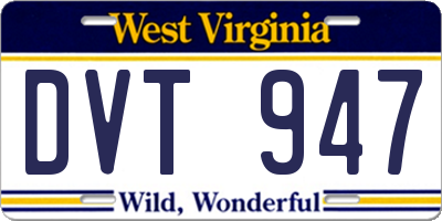 WV license plate DVT947