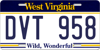 WV license plate DVT958