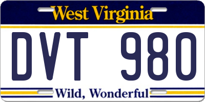 WV license plate DVT980