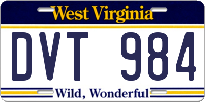 WV license plate DVT984