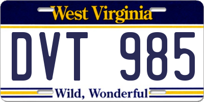 WV license plate DVT985