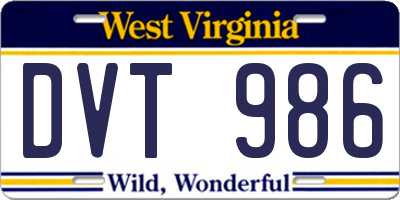 WV license plate DVT986