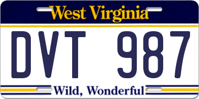 WV license plate DVT987