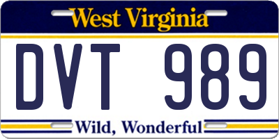WV license plate DVT989