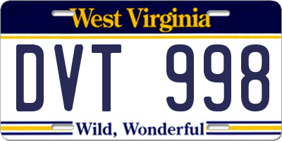 WV license plate DVT998