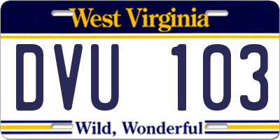 WV license plate DVU103