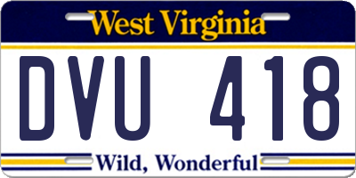 WV license plate DVU418