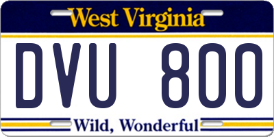 WV license plate DVU800