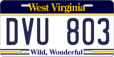 WV license plate DVU803