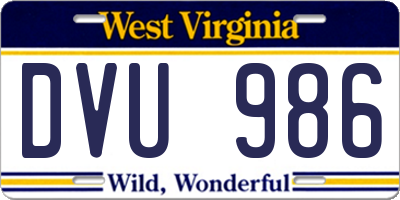 WV license plate DVU986