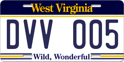 WV license plate DVV005