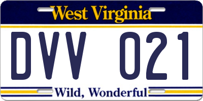 WV license plate DVV021