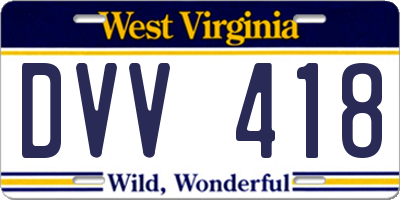WV license plate DVV418