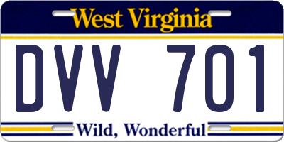 WV license plate DVV701