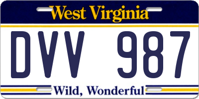 WV license plate DVV987