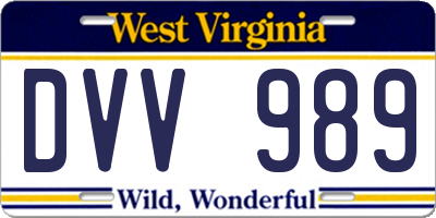 WV license plate DVV989