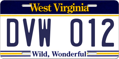 WV license plate DVW012