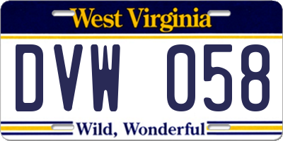 WV license plate DVW058